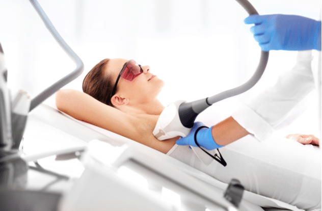 Woman's underarm in laser hair removal